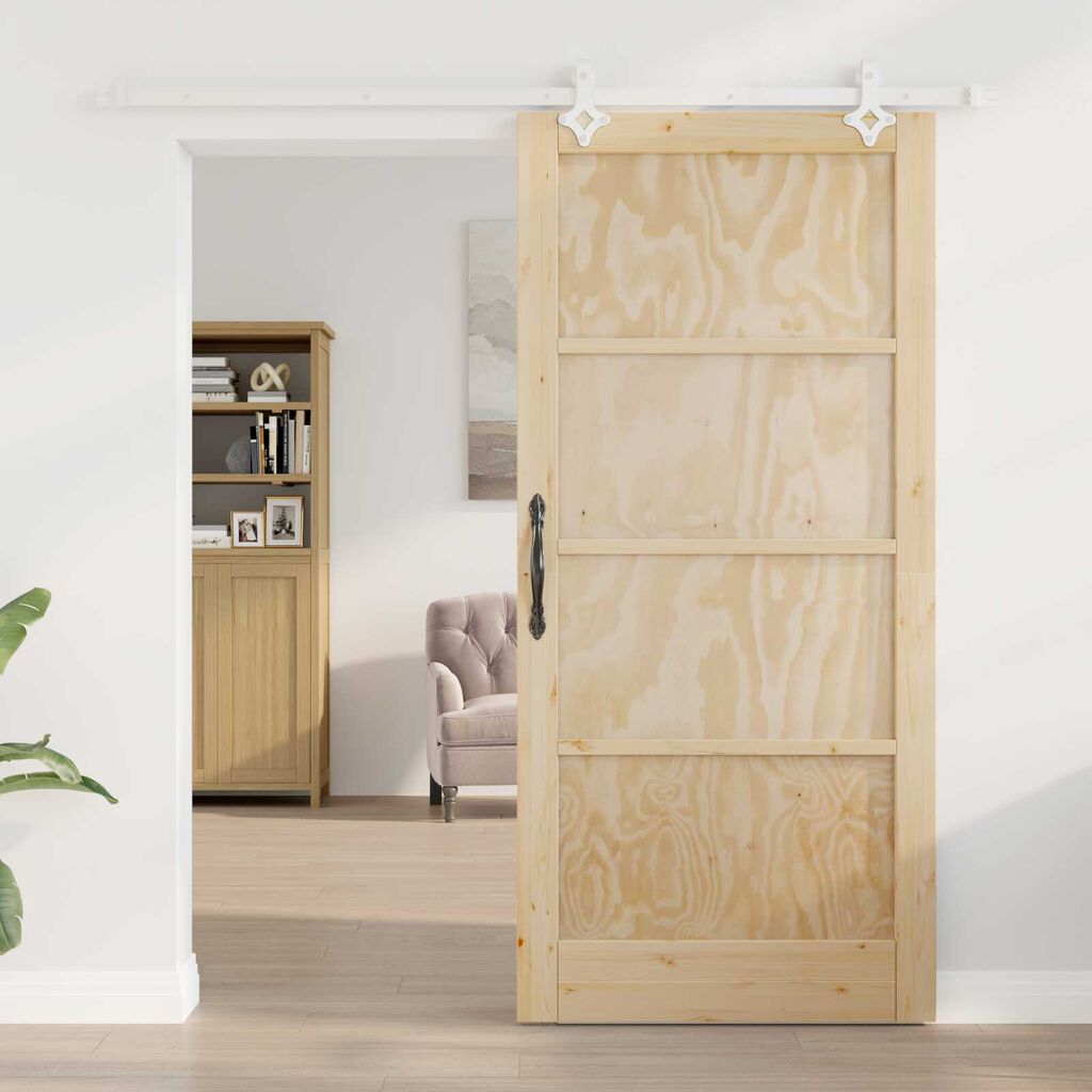 vidaXL Συρόμενη Πόρτα Φυσικό και λευκό 93 x 202 cm