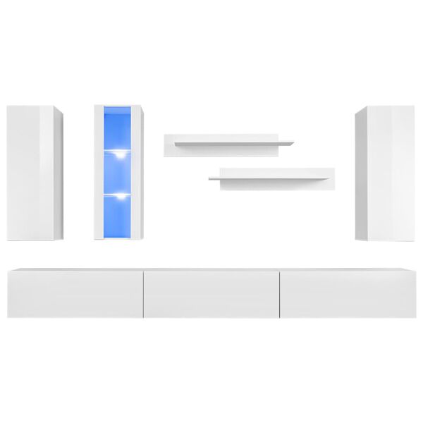 vidaXL Σύνθετο Τηλεόρασης 8 τεμ. Γυαλιστερό Λευκό με Φωτισμό LED