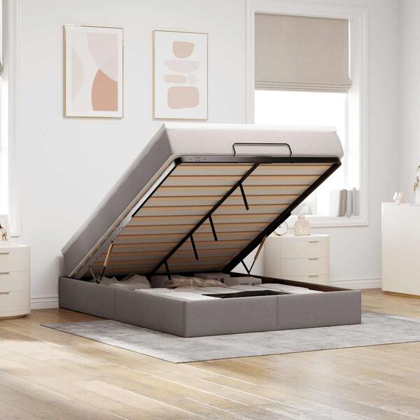 vidaXL Οθωμανικό κρεβάτι με στρώμα Taupe 140x200cm ύφασμα