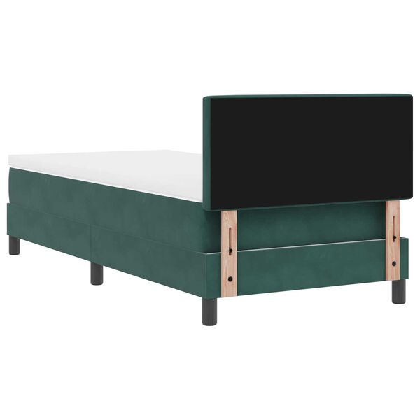 κρεβάτι box spring με μαξιλάρι και LED vidaXL σκούρο πράσινο 90x190 εκ. βελούδο