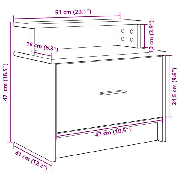 vidaXL Κομοδίνο με συρτάρι Λευκό 51x31x47 cm