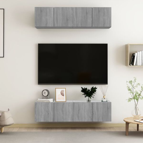 vidaXL Έπιπλα Τηλεόρασης Τοίχου 4 τεμ. Γκρι 60x30x30 εκ. Επ. Ξύλο