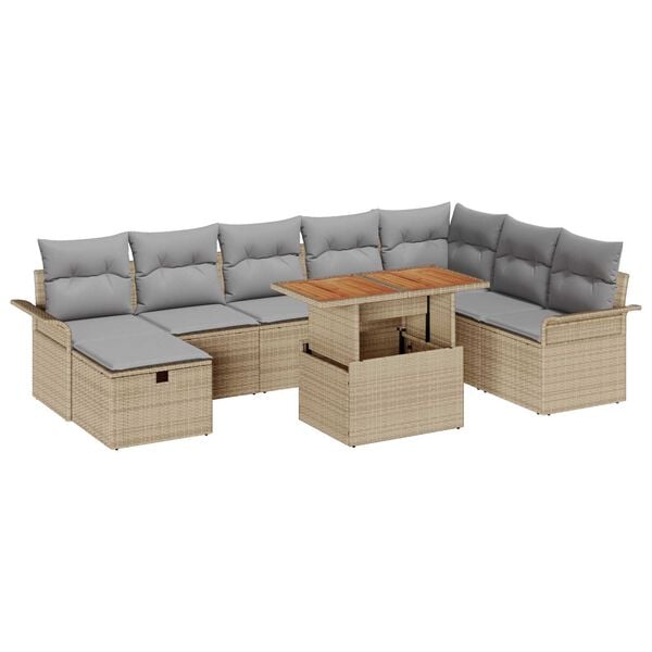 vidaXL Σετ Καναπέ Κήπου 9 pcs Μπεζ συνθετικό ρατάν