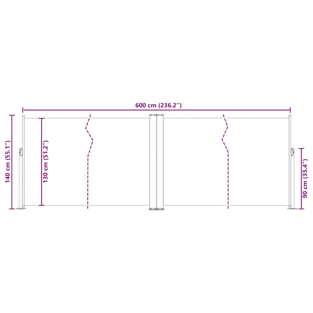vidaXL Σκίαστρο Πλαϊνό Συρόμενο Μαύρο 140 x 600 εκ.