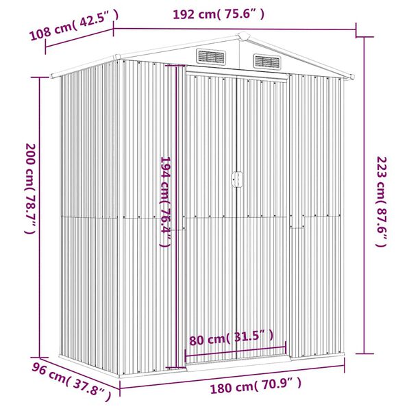 vidaXL Αποθήκη Κήπου Σκούρο καφέ 192x108x223 εκ. Γαλβανισμένο Ατσάλι