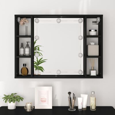 vidaXL Έπιπλο Καθρέπτη με LED Μαύρο 76 x 15 x 55 εκ.