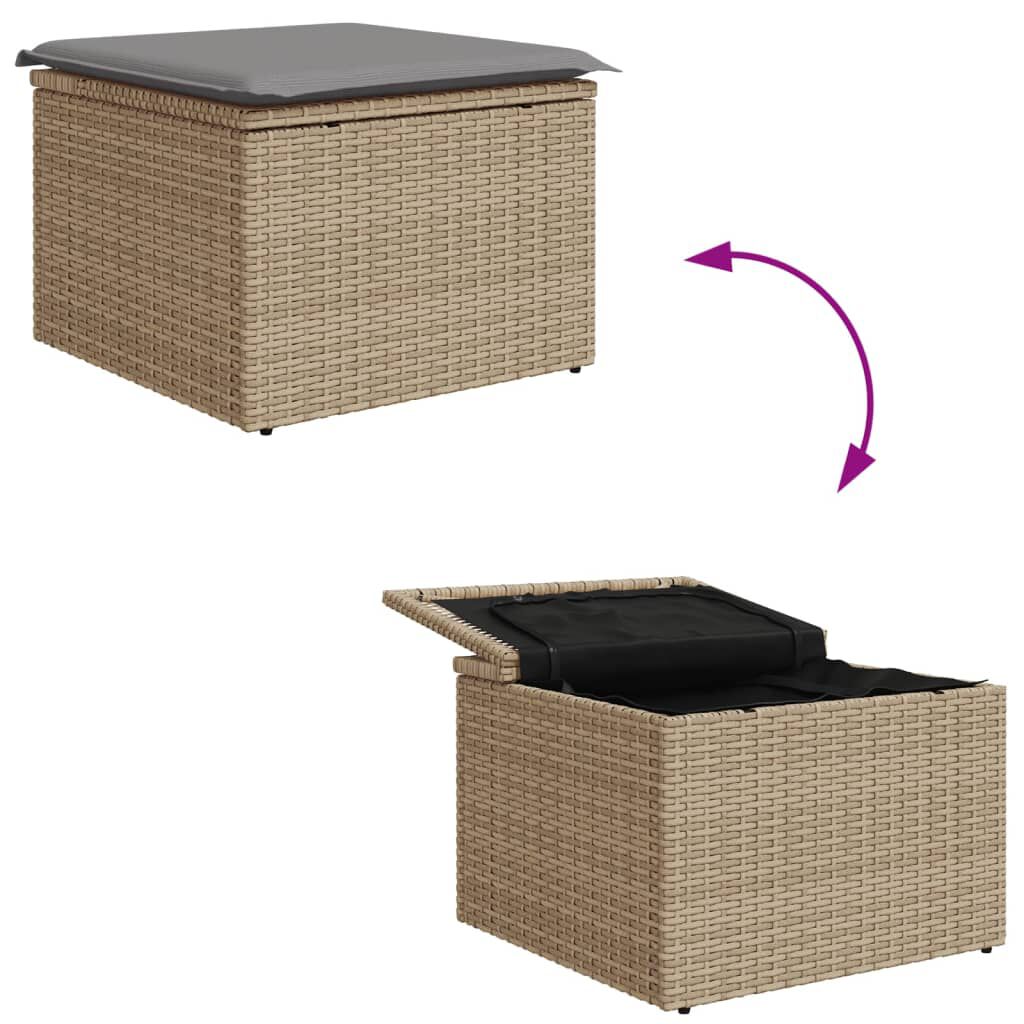 vidaXL Υποπόδιο Κήπου Μπεζ 55x55x37 εκ. Συνθετικό Ρατάν με Μαξιλάρι
