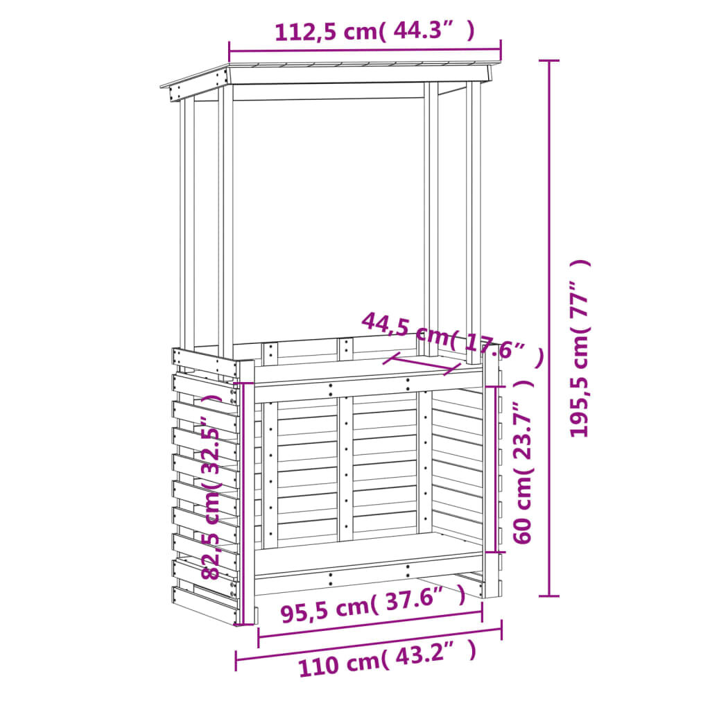 vidaXL Τραπέζι Μπαρ Κήπου με Οροφή Καφέ 112,5x57x195,5 εκ. Μασίφ Πεύκο