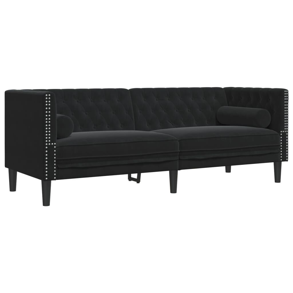 vidaXL Καναπές Chesterfield Σετ 3 Τεμ. με Στηρίγματα Μαύρο Βελούδο