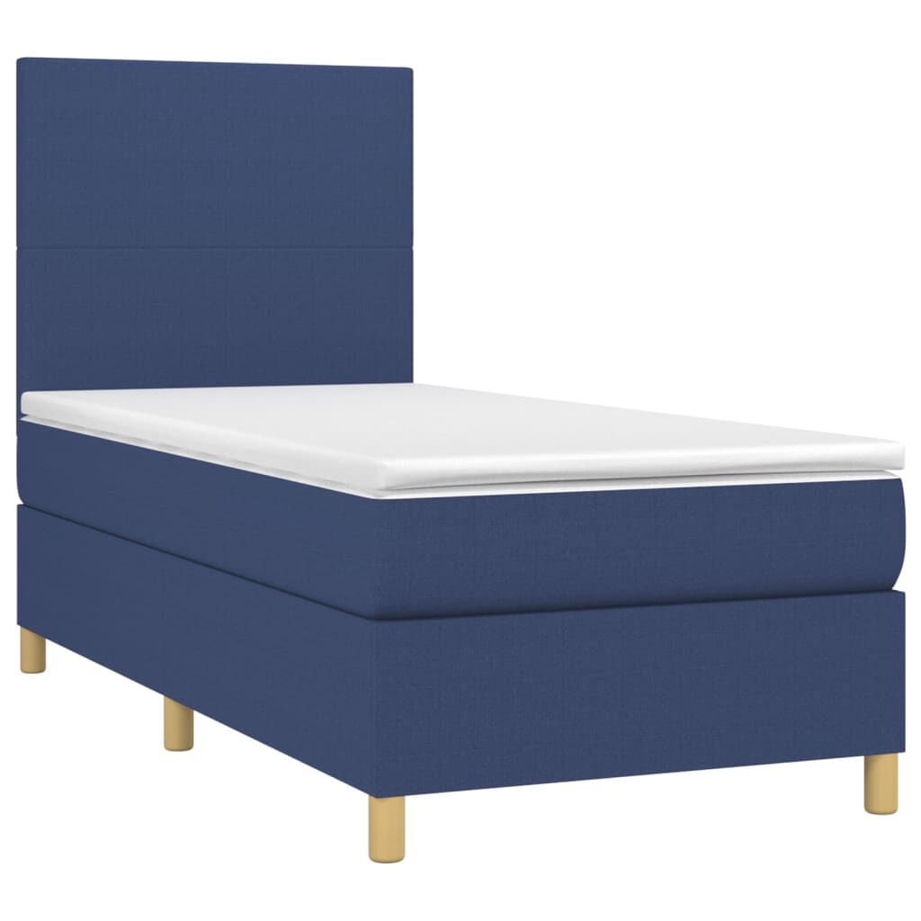 vidaXL Κρεβάτι Boxspring με Στρώμα & LED Μπλε 90x200 εκ. Υφασμάτινο