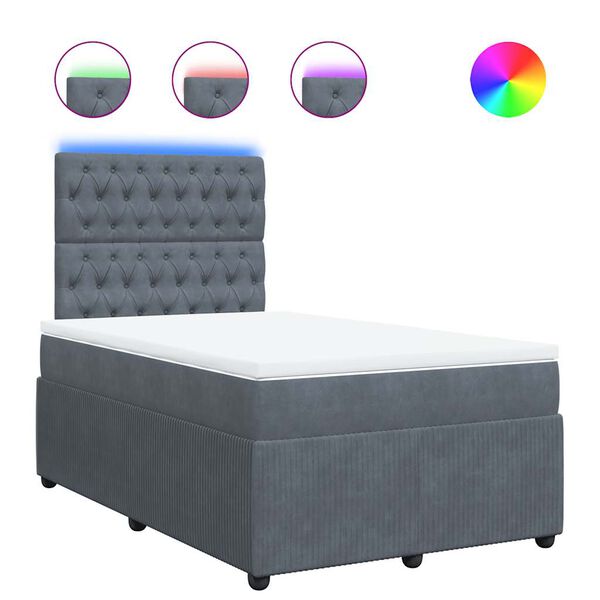 vidaXL Κρεβάτι Boxspring με Στρώμα Σκούρο Γκρι 120x200 εκ. Βελούδινο