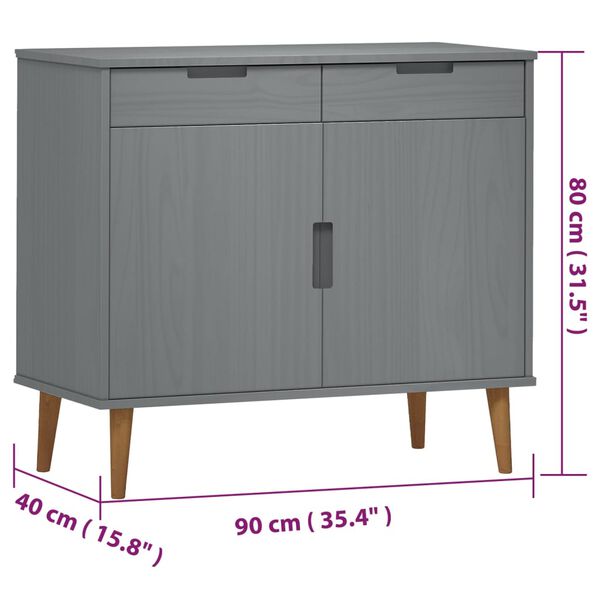 vidaXL Ντουλάπι MOLDE Γκρι 90x40x80 εκ. από Μασίφ Ξύλο Πεύκου