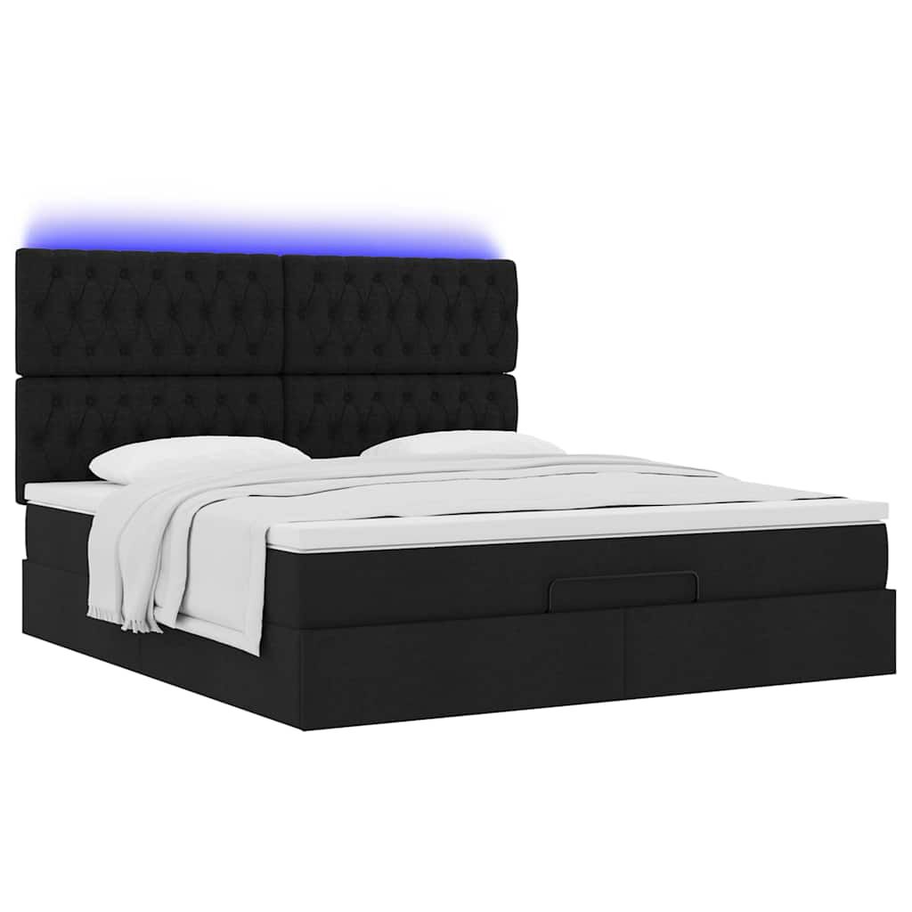 vidaXL Οθωμανικό κρεβάτι με στρώμα & LEDs Μαύρο ύφασμα 160x200cm