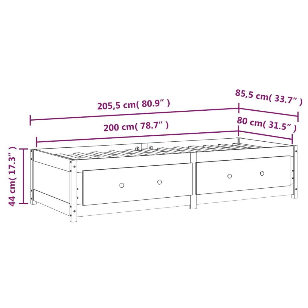 vidaXL Καναπές Κρεβάτι Καφέ Μελί 80 x 200 εκ. από Μασίφ Ξύλο Πεύκου