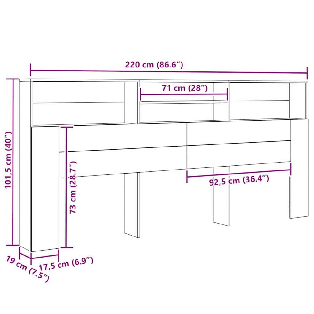 vidaXL Κρεβάτι με Κεφαλάρι με ράφι artisan δρυς 220 x 19 x 101.5 εκ