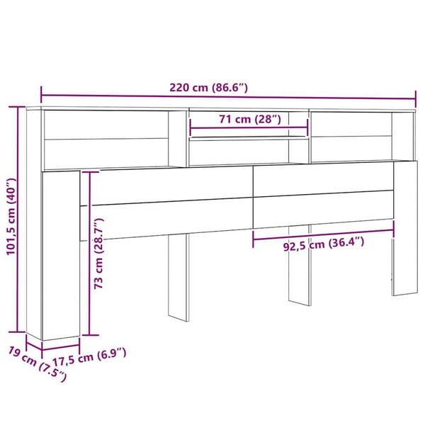 vidaXL Κρεβάτι με Κεφαλάρι με ράφι artisan δρυς 220 x 19 x 101.5 εκ