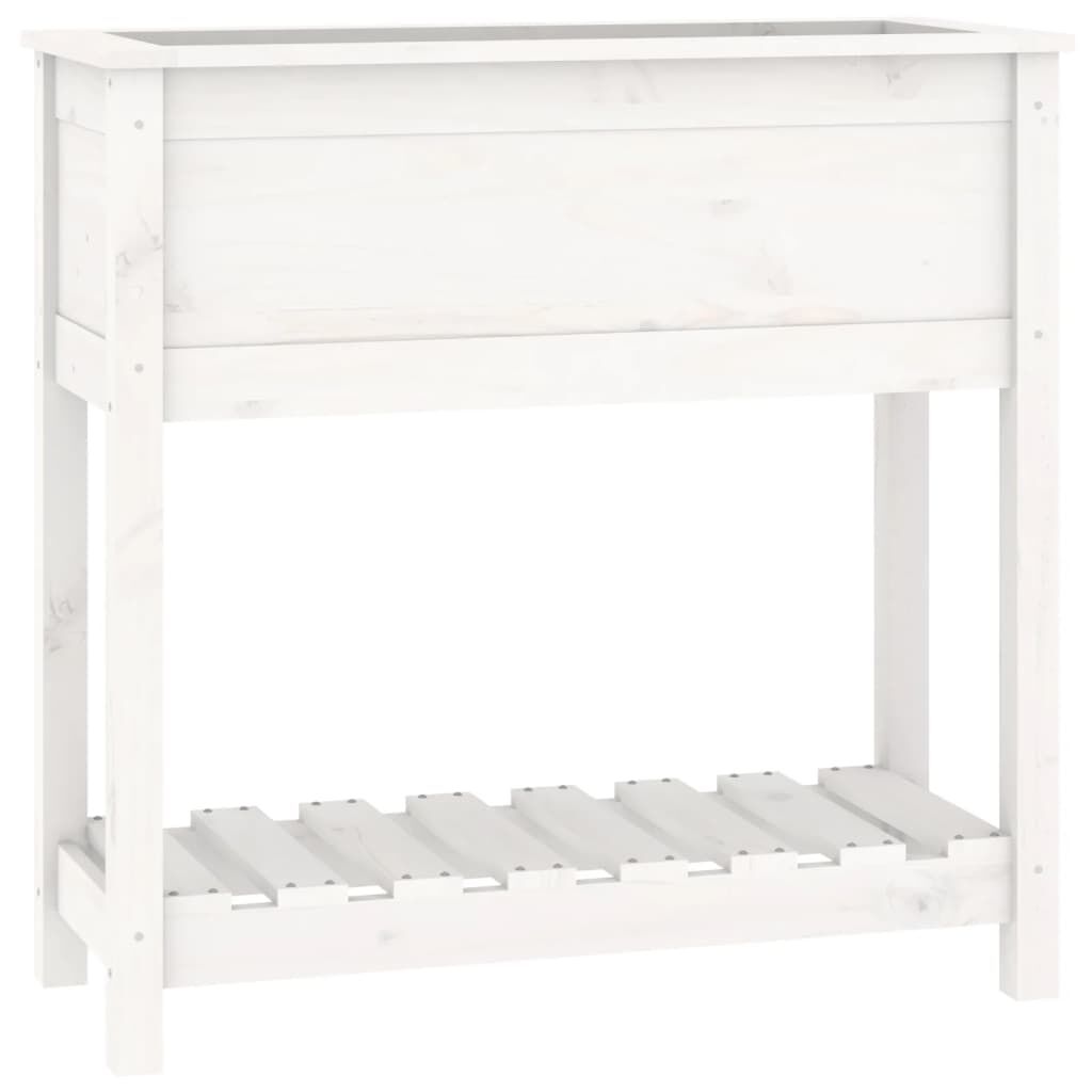 vidaXL Ζαρντινιέρα με Ράφι Λευκή 82,5x34,5x81 εκ. Μασίφ Ξύλο Πεύκου
