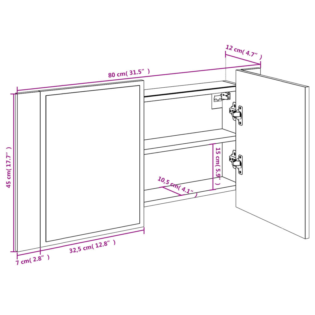 vidaXL Ντουλάπι Μπάνιου Καθρέφτη/Φως LED Γκρι Sonoma 80x12x45εκ Ακρυλ.