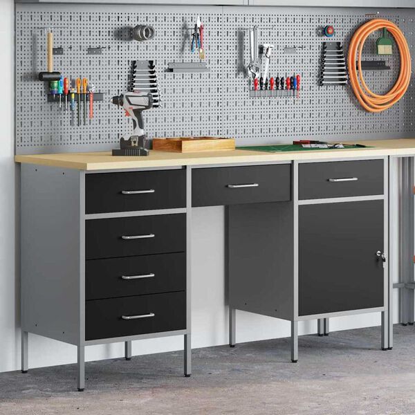 vidaXL Ντουλάπα Εργασίας με συρτάρι 3 pcs Μαύρο 150 x 55 x 85 εκ