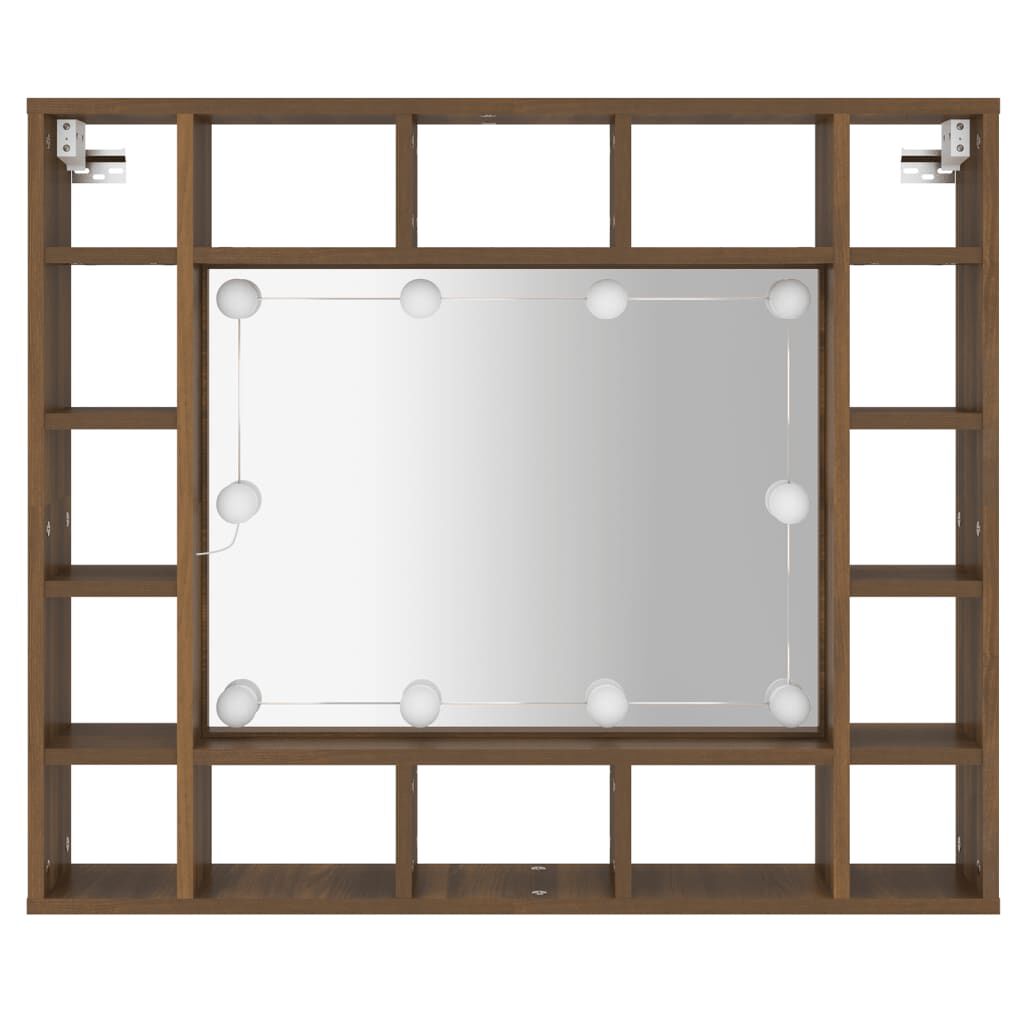 vidaXL Έπιπλο Καθρέπτη με LED Καφέ Δρυς 91x15x76,5 εκ.