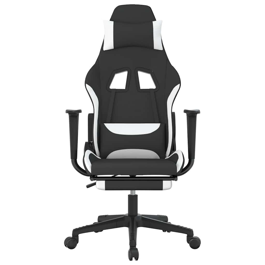 vidaXL Καρέκλα Μασάζ Gaming Μαύρη/Λευκή Ύφασμα με Υποπόδιο