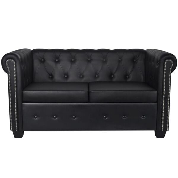 vidaXL Καναπές Διθέσιος Chesterfield Μαύρος από Συνθετικό Δέρμα