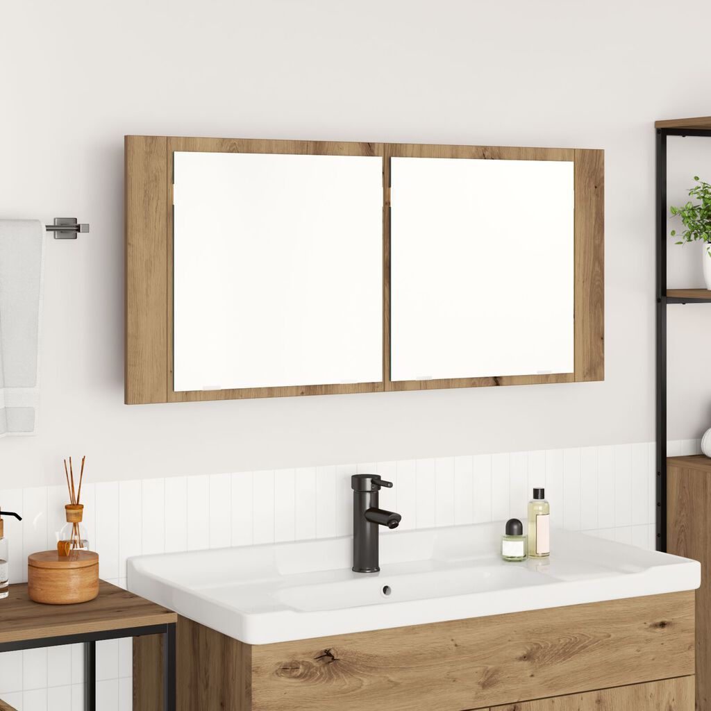 vidaXL Ντουλάπα καθρέφτη LED Δρυός Artisan 100x12x45 εκ. Από επεξεργασμένο ξύλο