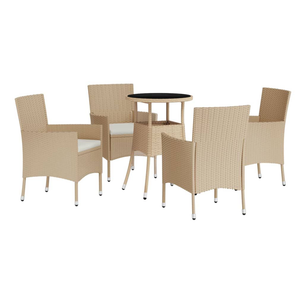 vidaXL Σετ Επίπλων Bistro Κήπου 5 τεμ. Μπεζ Συνθετ. Ρατάν με Μαξιλάρια