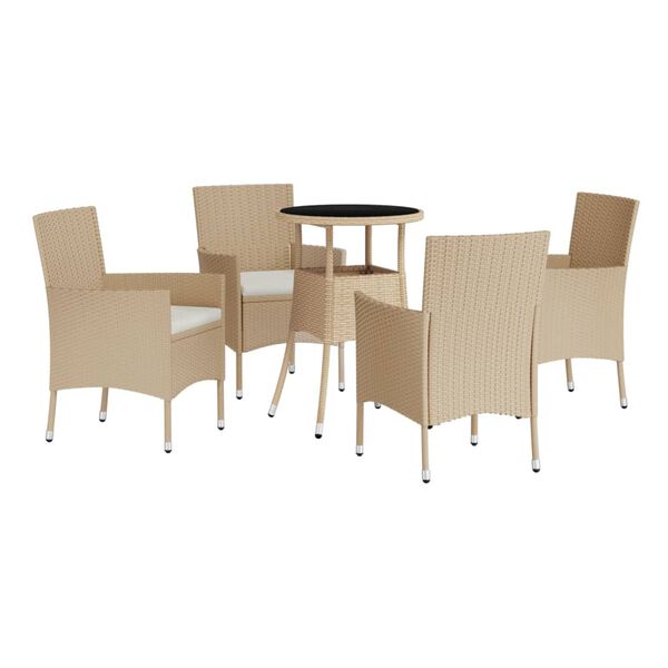 vidaXL Σετ Επίπλων Bistro Κήπου 5 τεμ. Μπεζ Συνθετ. Ρατάν με Μαξιλάρια