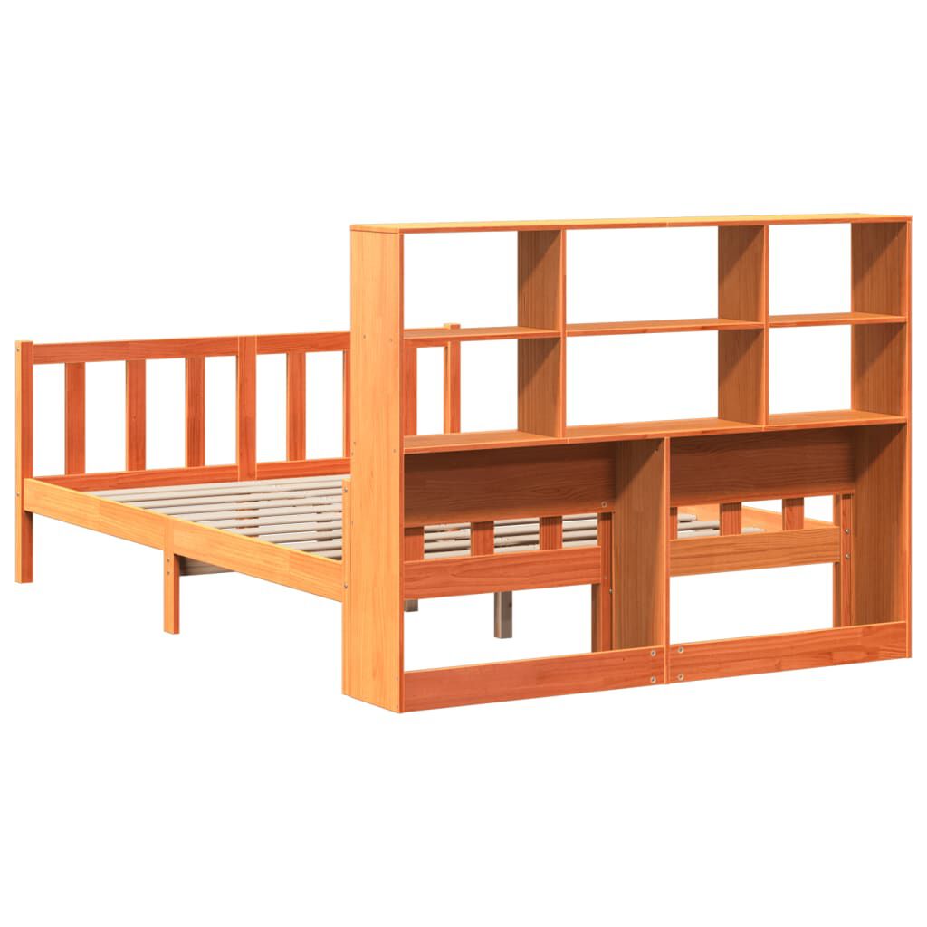 vidaXL Κρεβάτι Βιβλιοθήκη Χωρίς Στρώμα Καφέ 150x200 εκ Μασίφ Πεύκο