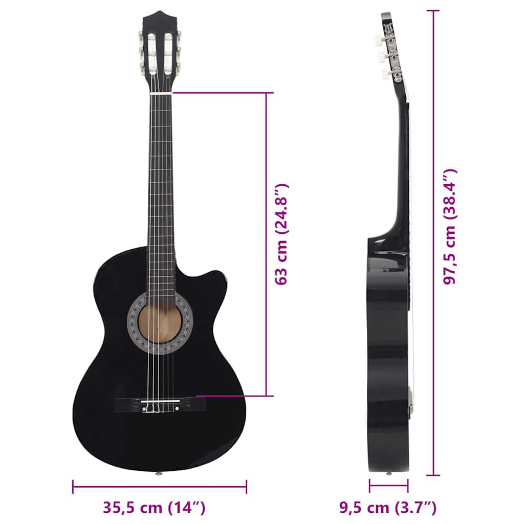vidaXL Κιθάρα Western Classical Cutaway Σετ 12 Τεμ. 6 Χορδές Μαύρη 38"