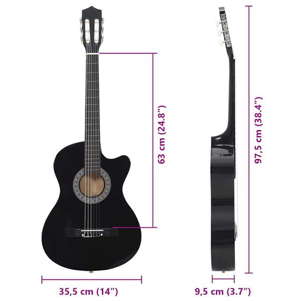 vidaXL Κιθάρα Western Classical Cutaway Σετ 12 Τεμ. 6 Χορδές Μαύρη 38"