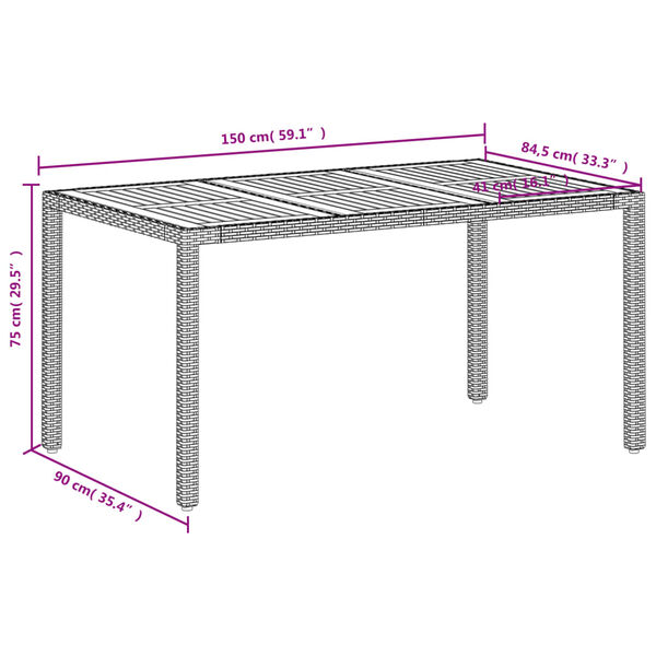 vidaXL Τραπέζι Κήπου Μπεζ 150x90x75 εκ. Συνθετικό Ρατάν / Ξύλο Ακακίας