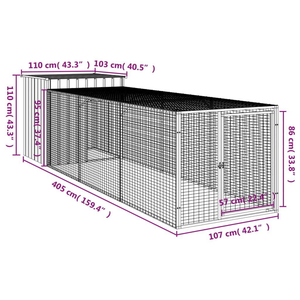 vidaXL Κοτέτσι με Περίβολο Ανθρακί 110x405x110 εκ. Γαλβαν. Χάλυβας