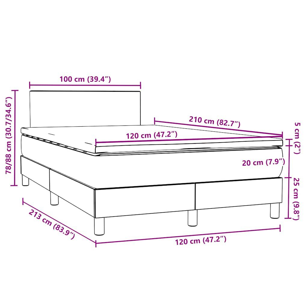 vidaXL Κρεβάτι Boxspring με Στρώμα Σκούρο Γκρι 120x210 εκ. Βελούδινο