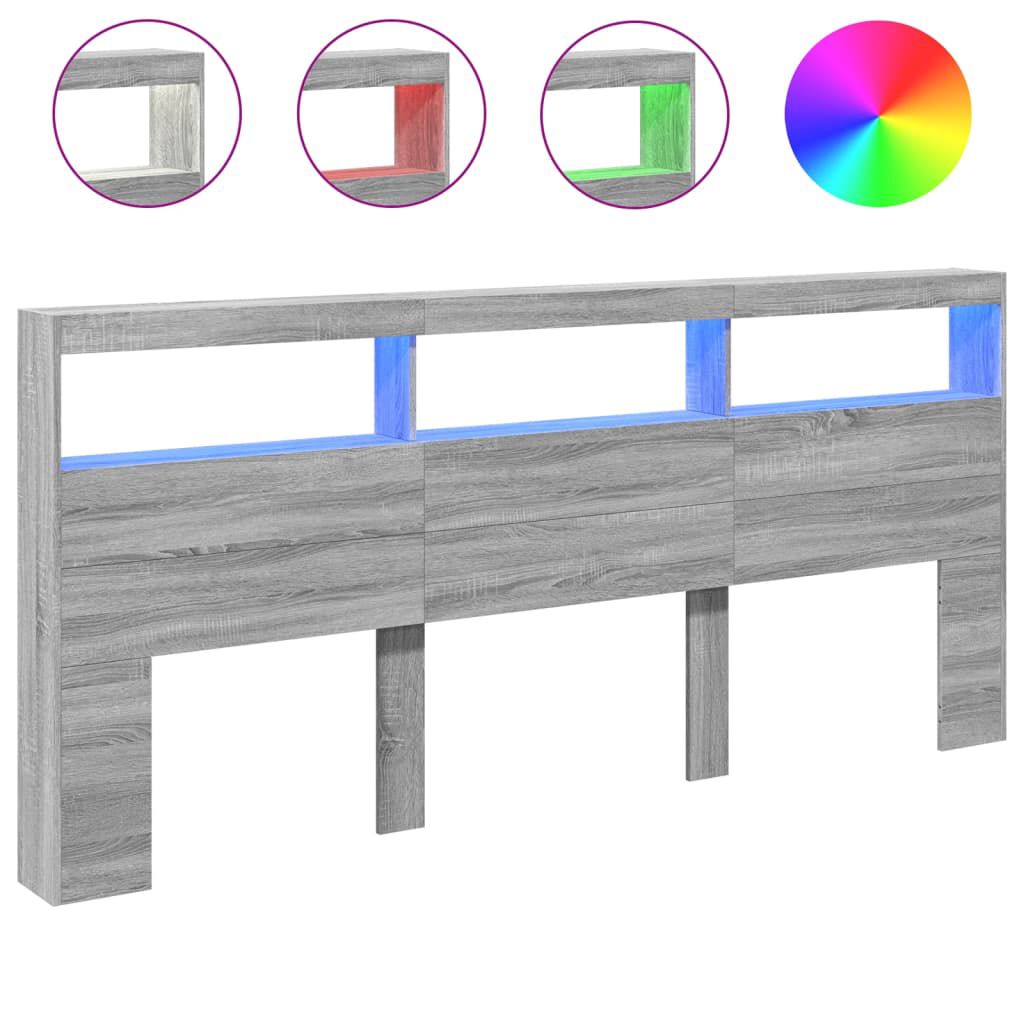 vidaXL Κεφαλάρι με Αποθηκ. Χώρο & LED Γκρι Sonoma 220x17x102 εκ.