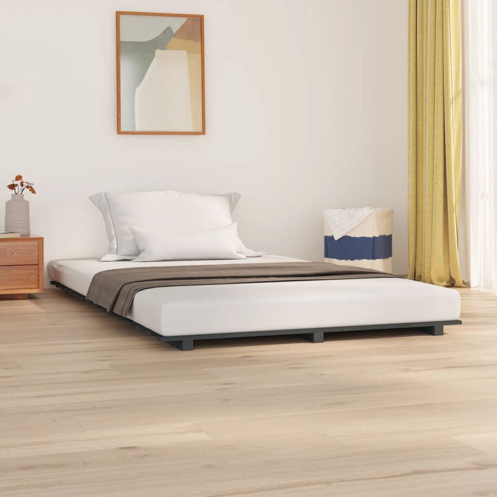 vidaXL Πλαίσιο Κρεβατιού Γκρι 150 x 200 εκ. από Μασίφ Ξύλο Πεύκου