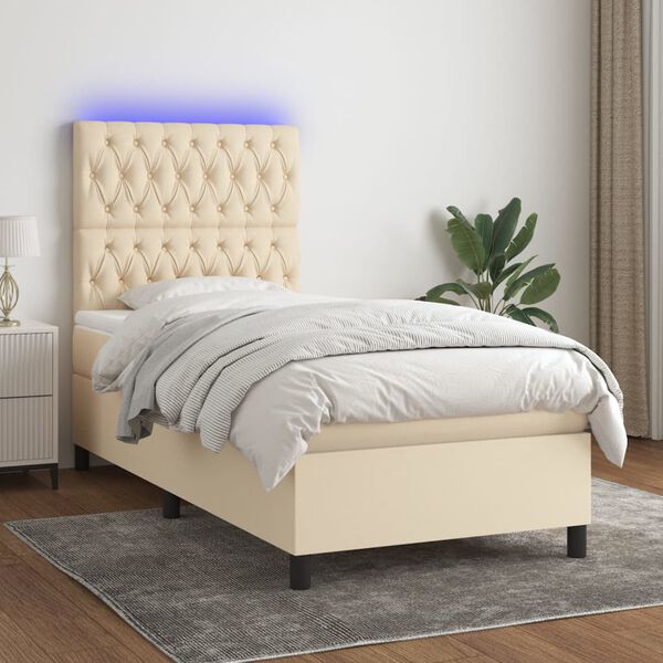 vidaXL &Kappa;&rho;&epsilon;&beta;ά&tau;&iota; Boxspring &mu;&epsilon; &Sigma;&tau;&rho;ώ&mu;&alpha; & LED &Kappa;&rho;&epsilon;&mu; 90x190 &epsilon;&kappa;. &Upsilon;&phi;&alpha;&sigma;&mu;ά&tau;&iota;&nu;&omicron;