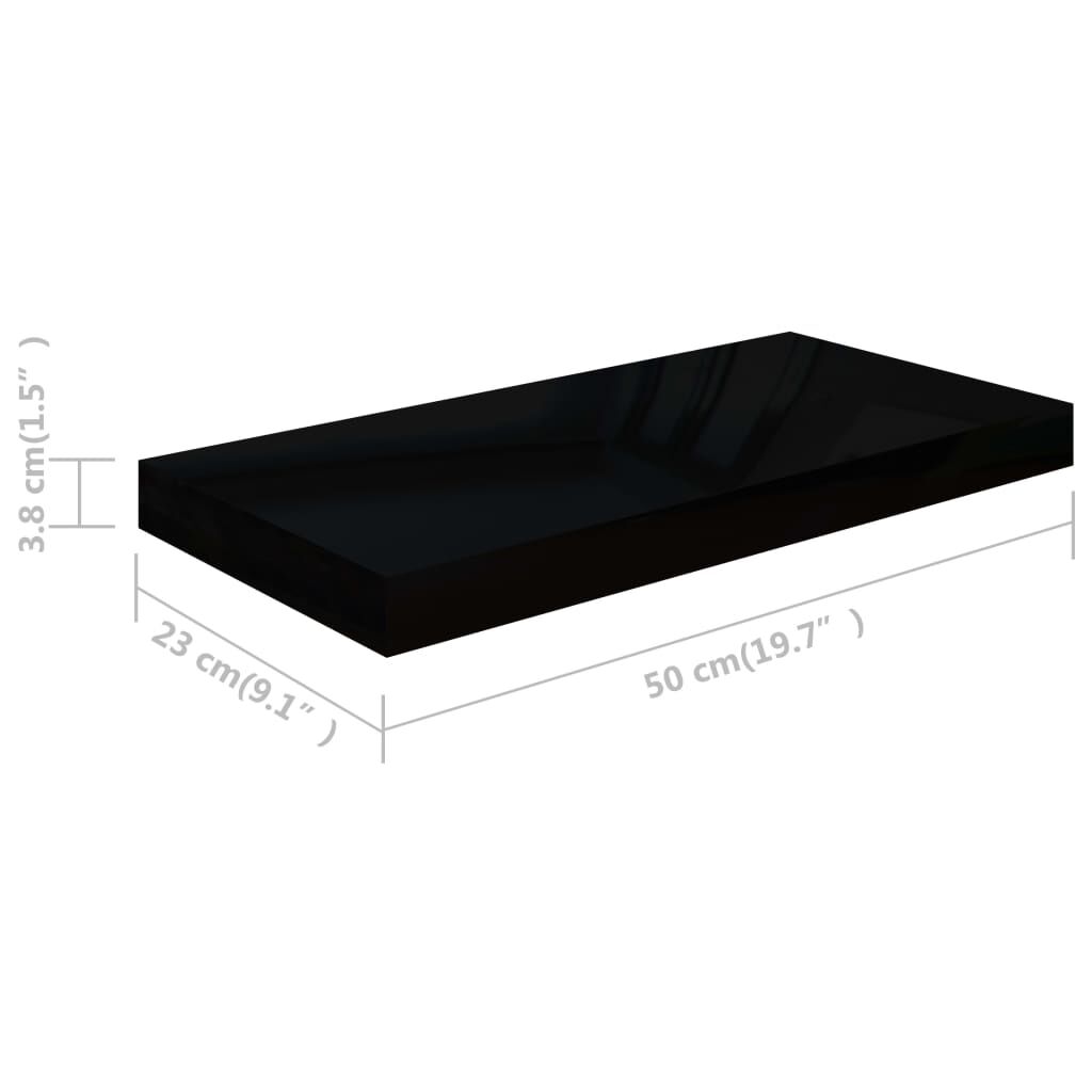 vidaXL Ράφια Τοίχου Γυαλιστερά Μαύρα 2 Τεμάχια 50x23x3,8 εκ. MDF