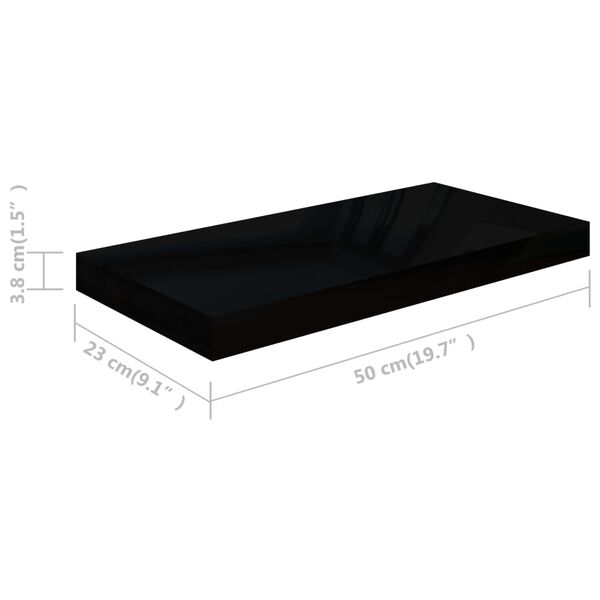 vidaXL Ράφια Τοίχου Γυαλιστερά Μαύρα 2 Τεμάχια 50x23x3,8 εκ. MDF