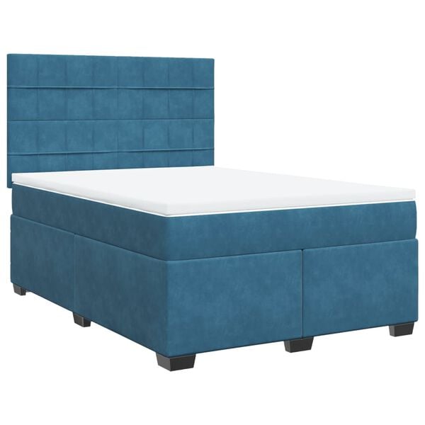 vidaXL Κρεβάτι Boxspring με Στρώμα Μπλε 160x200 εκ. Βελούδινο