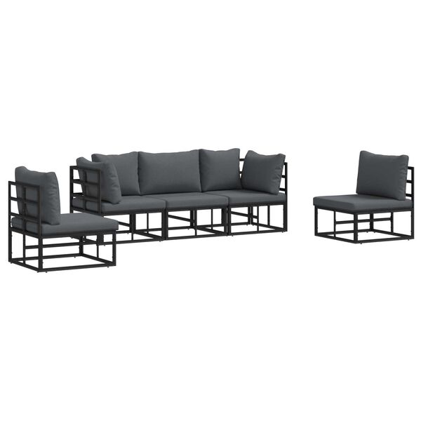 vidaXL Σετ Καναπέ Κήπου 5 pcs Μαύρο 213 x 71.5 x 71 εκ. Αλουμίνιο