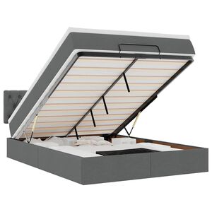 vidaXL Οθωμανικό κρεβάτι με στρώμα & LEDs Σκούρο γκρι 140x190cm Ύφασμα