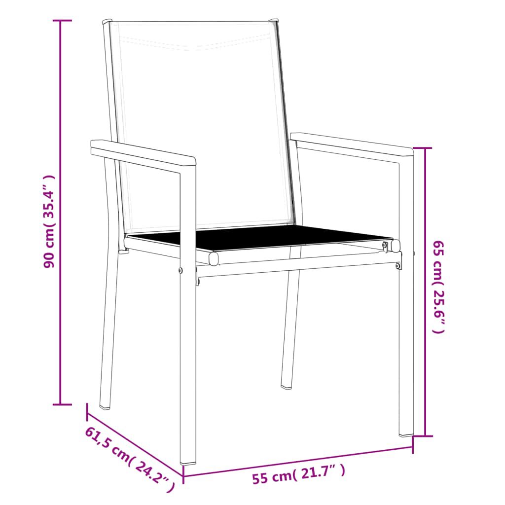 vidaXL Καρέκλες Κήπου 2 τεμ. Μαύρο 55x61,5x90 εκ. από Textilene/Ατσάλι