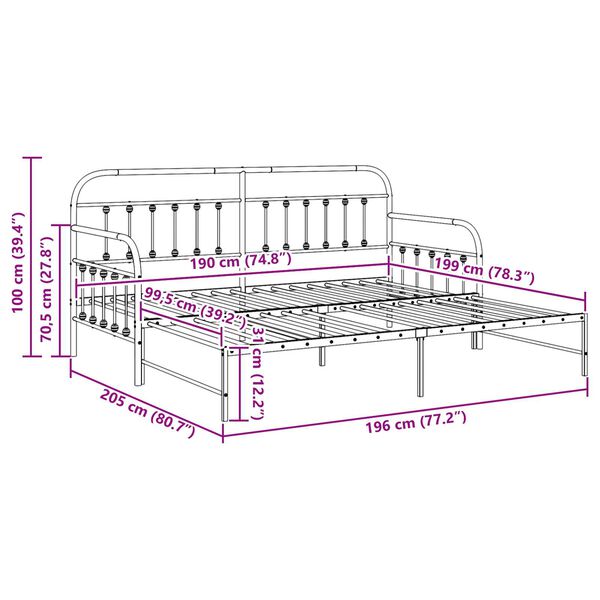 vidaXL Κρεβάτι με κρεβάτι-τραβέρσα Λευκό 100x190 εκ. Χάλυβας