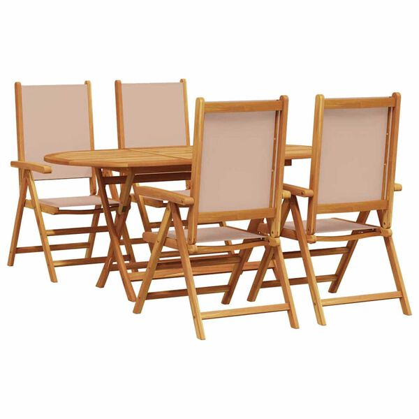 vidaXL Σέτ φαγητού για κήπο Πτυσσόμενος 5 pcs Taupe Μασίφ ξύλο ακακίας