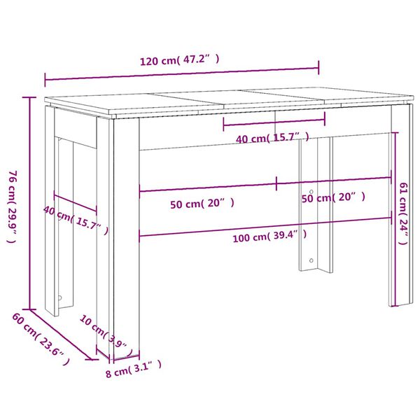 vidaXL Τραπεζαρία Μαύρη 120 x 60 x 76 εκ. από Επεξ. Ξύλο