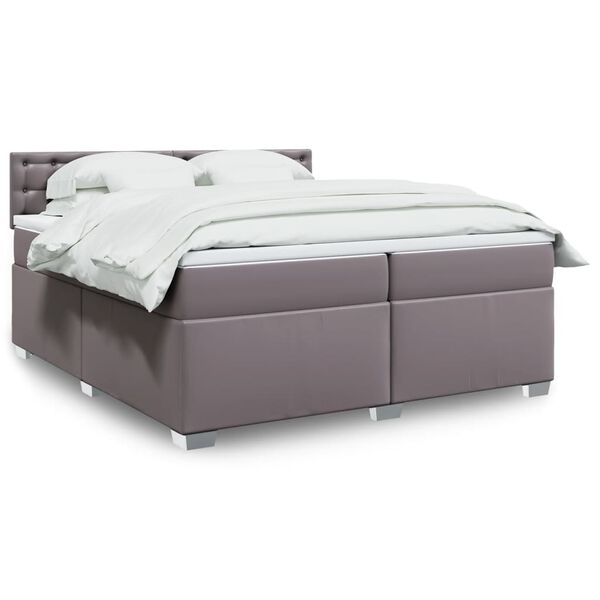 vidaXL Κρεβάτι Boxspring με Στρώμα Γκρι 200x200 εκ. Συνθετικό Δέρμα
