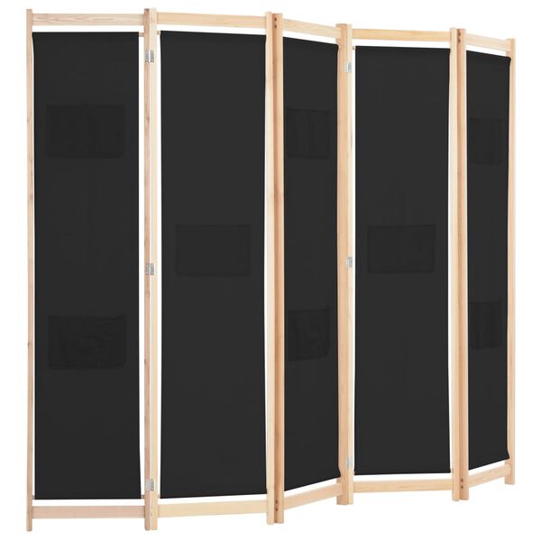 vidaXL Διαχωριστικό Δωματίου με 5 Πάνελ Μαύρο 200x170x4 εκ. Υφασμάτινο