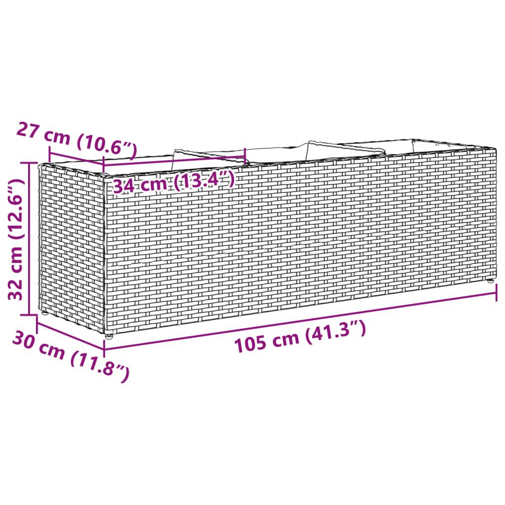 vidaXL Ζαρντινιέρα Κήπου Γκρι 105x30x32 εκ. Συνθ. Ρατάν με 3 Γλάστρες